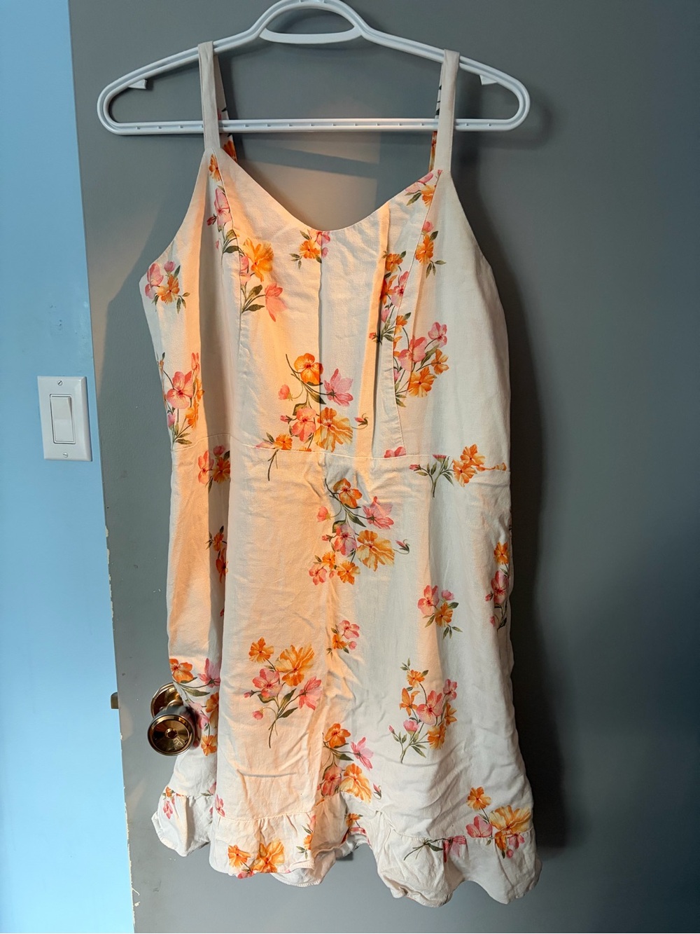 Old Navy Cream Midi Dress with Pink and Orange Floral Print